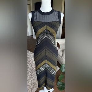 RACHEL Rachel Roy SMALL Black and Green Geometric Midi Dress, NWT